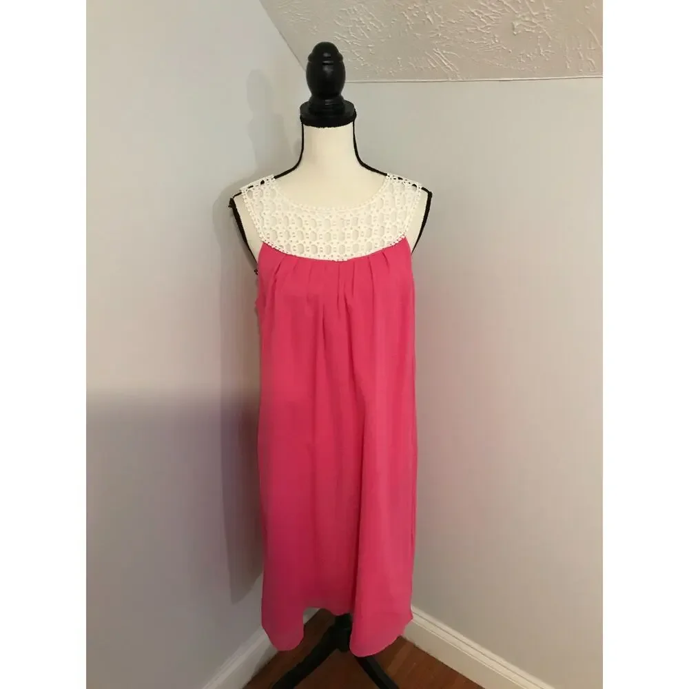 Lilly Pulitzer Sydney Crinkle Dress Daquiri Pink Crochet Neck Size 12 - Picture 2 of 13